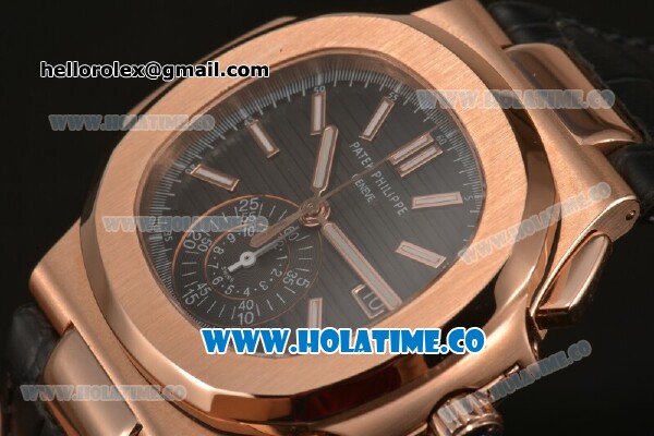 Patek Philippe Nautilus Chrono Swiss Valjoux 7750 Automatic Rose Gold Case with Black Dial and Stick Markers - 1:1 Original (BP) - Click Image to Close